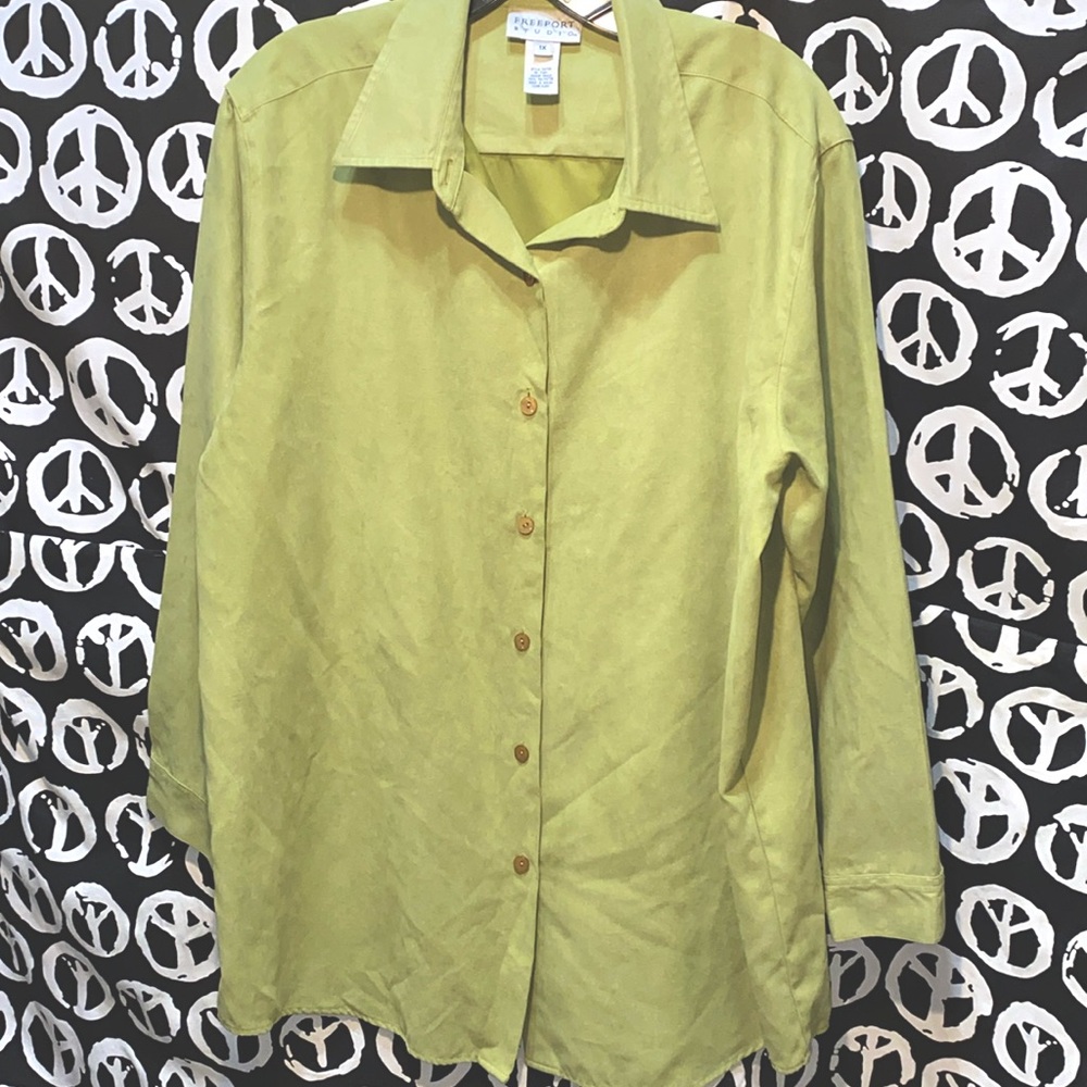 FREEPORT STUDIO GREEN POLYESTER LONG SLEEVE BUTTON DOWN SHIRT SX 1X